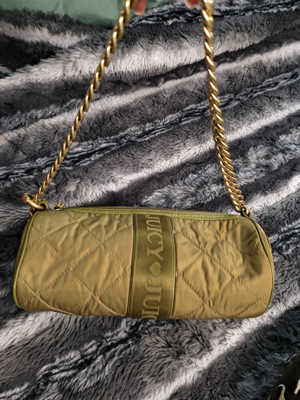 Juicy Couture Olive Quilted Shoulder Bag with Gold Chain